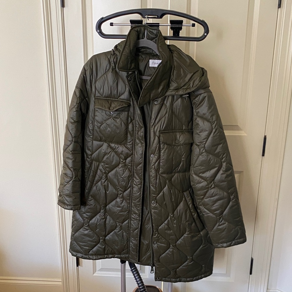 Calvin Klein Olive Green Quilted Puffer Coat